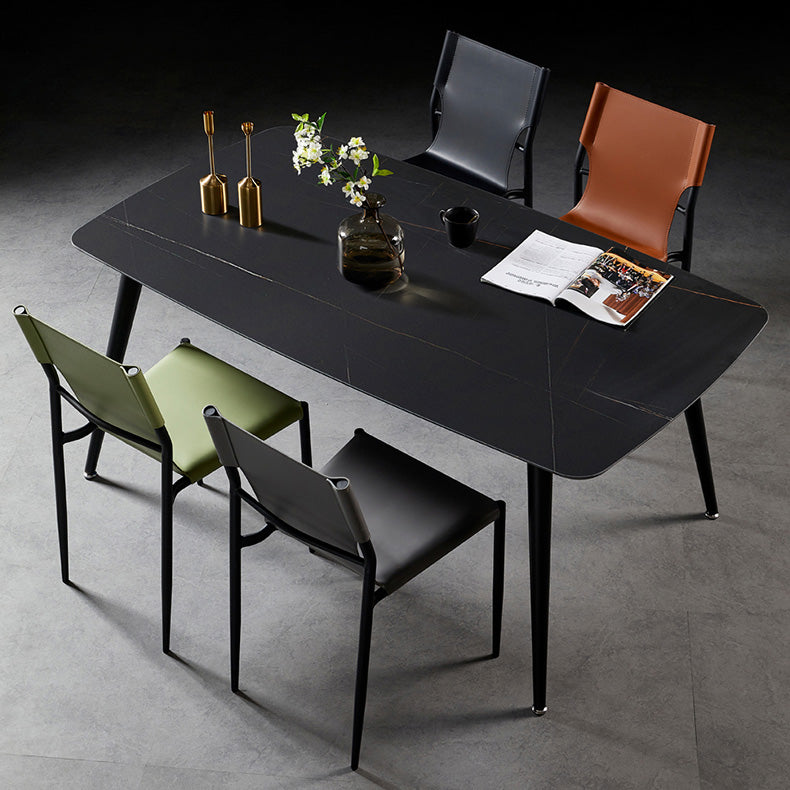 Scandinavian Leather Armless Chairs Indoor Dining Side Chairs with Metal Legs