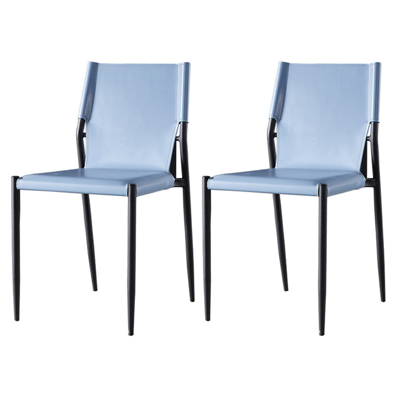 Scandinavian Leather Armless Chairs Indoor Dining Side Chairs with Metal Legs