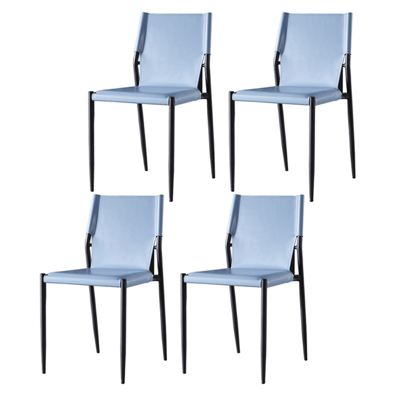 Scandinavian Leather Armless Chairs Indoor Dining Side Chairs with Metal Legs