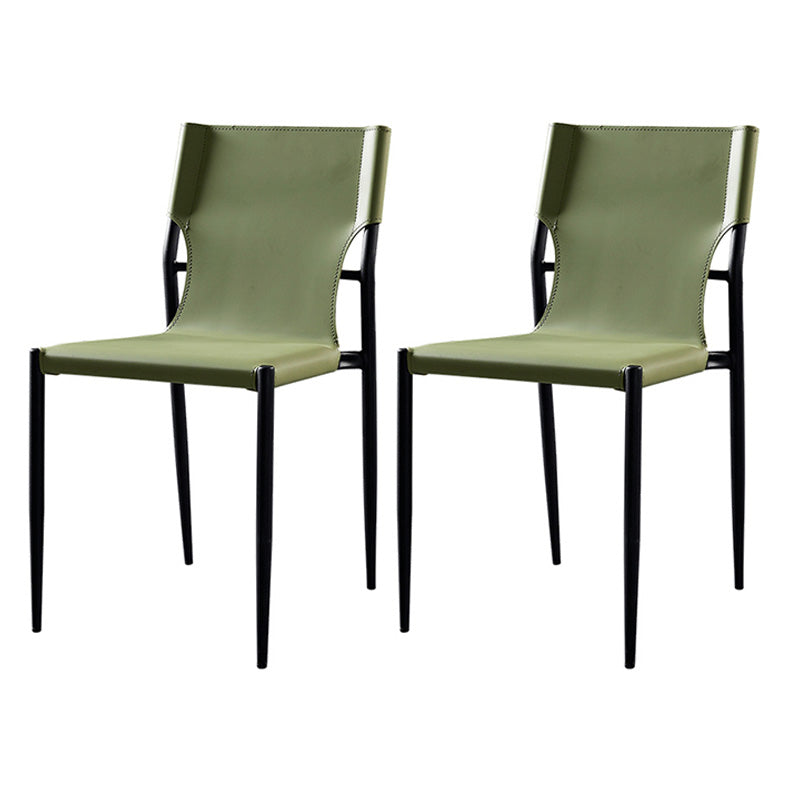 Scandinavian Leather Armless Chairs Indoor Dining Side Chairs with Metal Legs
