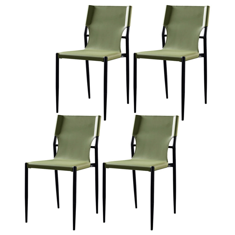 Scandinavian Leather Armless Chairs Indoor Dining Side Chairs with Metal Legs