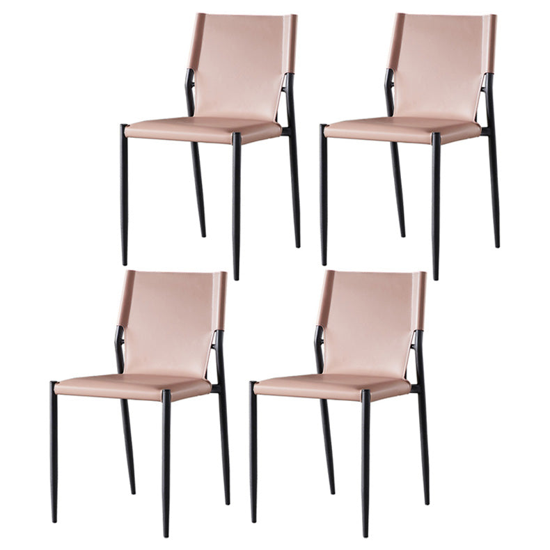 Scandinavian Leather Armless Chairs Indoor Dining Side Chairs with Metal Legs