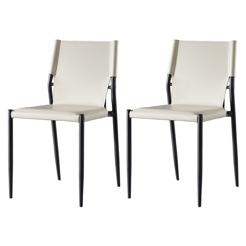 Scandinavian Leather Armless Chairs Indoor Dining Side Chairs with Metal Legs