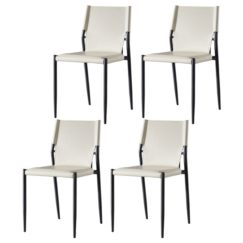 Scandinavian Leather Armless Chairs Indoor Dining Side Chairs with Metal Legs