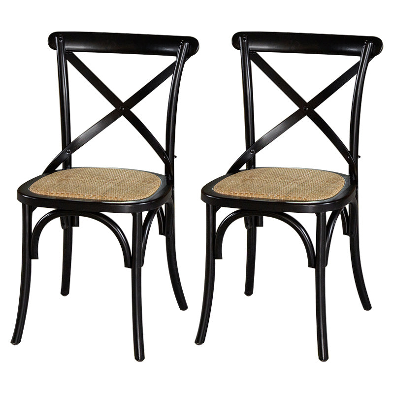 Chaise de salle à manger sans bras de style campagnard en bois courbé de hêtre avec dossier croisé