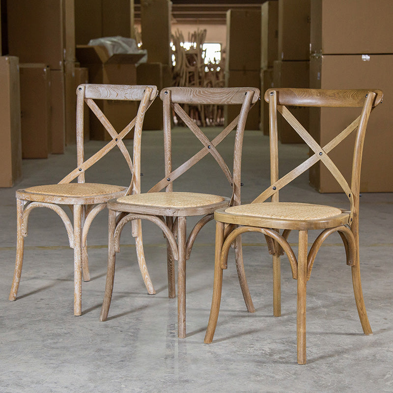 Chaises de salle à manger sans bras en hêtre à dossier croisé en bois courbé de style campagnard