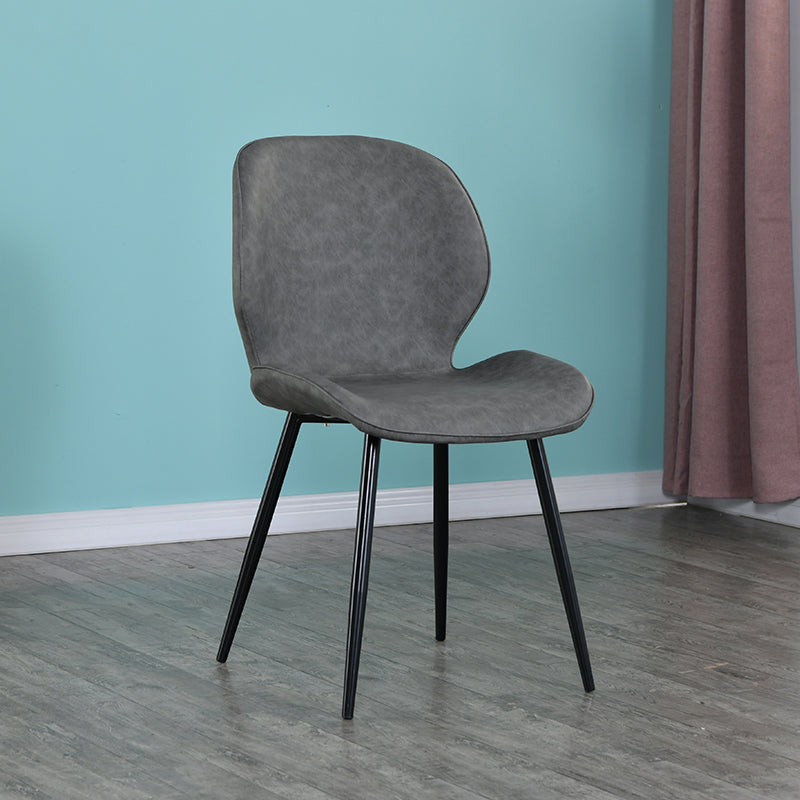 Scandinavian Style Faux Leather Dining Chairs Solid Back Armless Chairs for Home