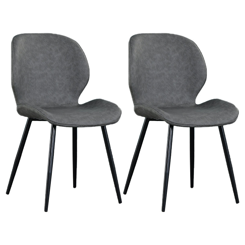 Scandinavian Style Faux Leather Dining Chairs Solid Back Armless Chairs for Home