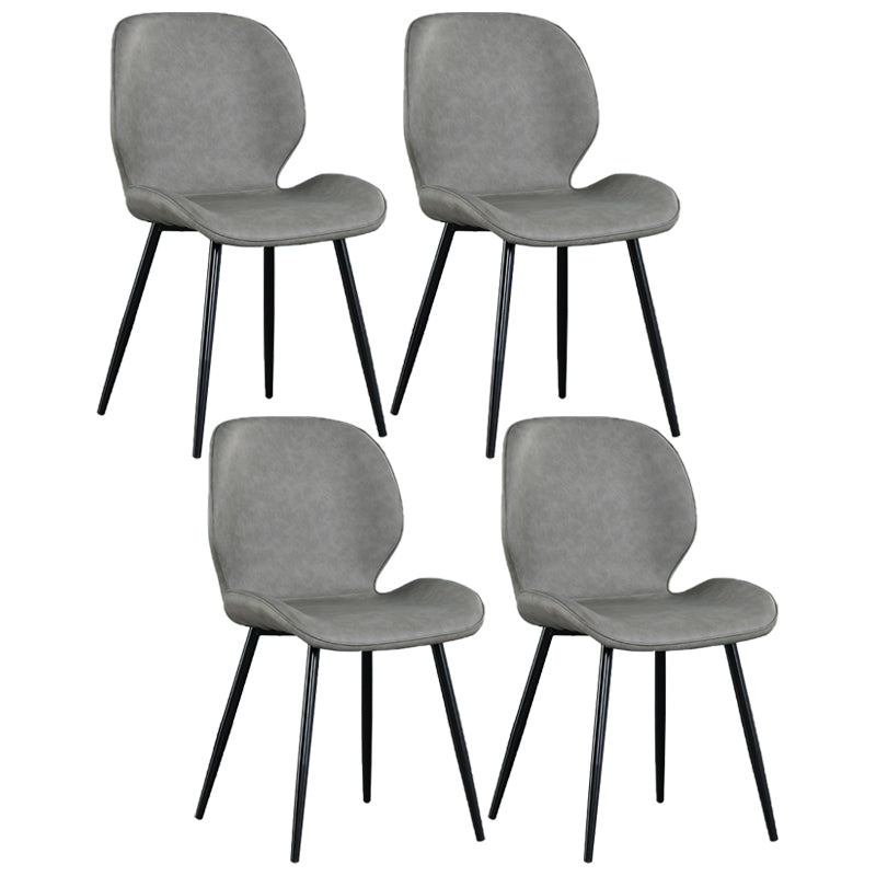 Scandinavian Style Faux Leather Dining Chairs Solid Back Armless Chairs for Home