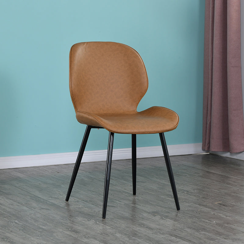 Scandinavian Style Faux Leather Dining Chairs Solid Back Armless Chairs for Home