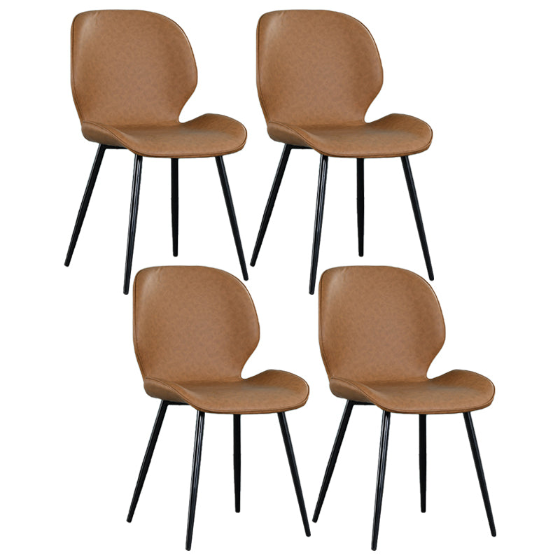 Scandinavian Style Faux Leather Dining Chairs Solid Back Armless Chairs for Home