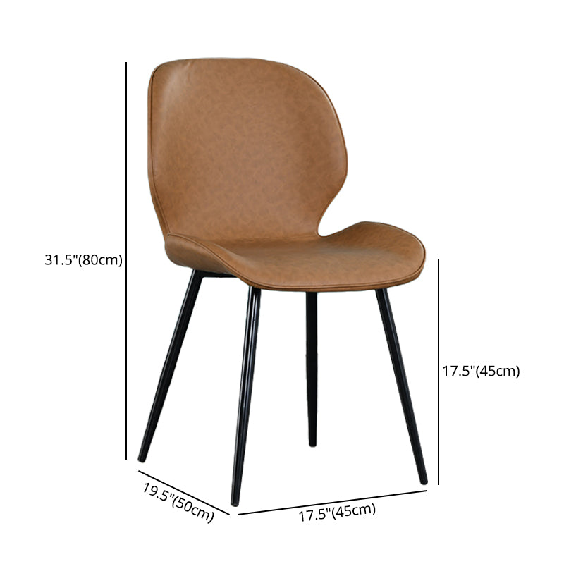 Scandinavian Style Faux Leather Dining Chairs Solid Back Armless Chairs for Home