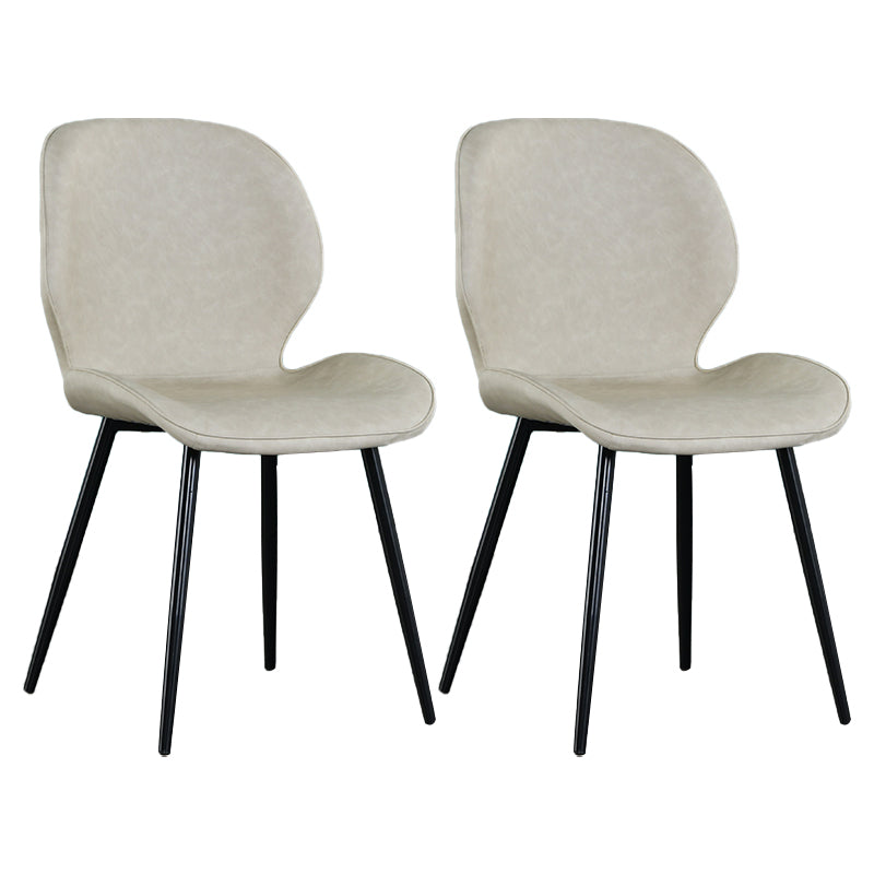Scandinavian Style Faux Leather Dining Chairs Solid Back Armless Chairs for Home
