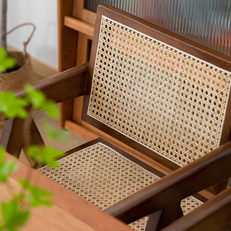 Country Style Dining Arm Chairs Rattan Open Back Rubberwood Indoor Armchair