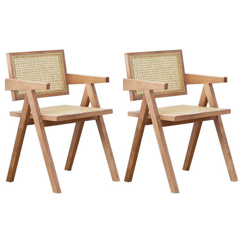 Country Style Dining Arm Chairs Rattan Open Back Rubberwood Indoor Armchair
