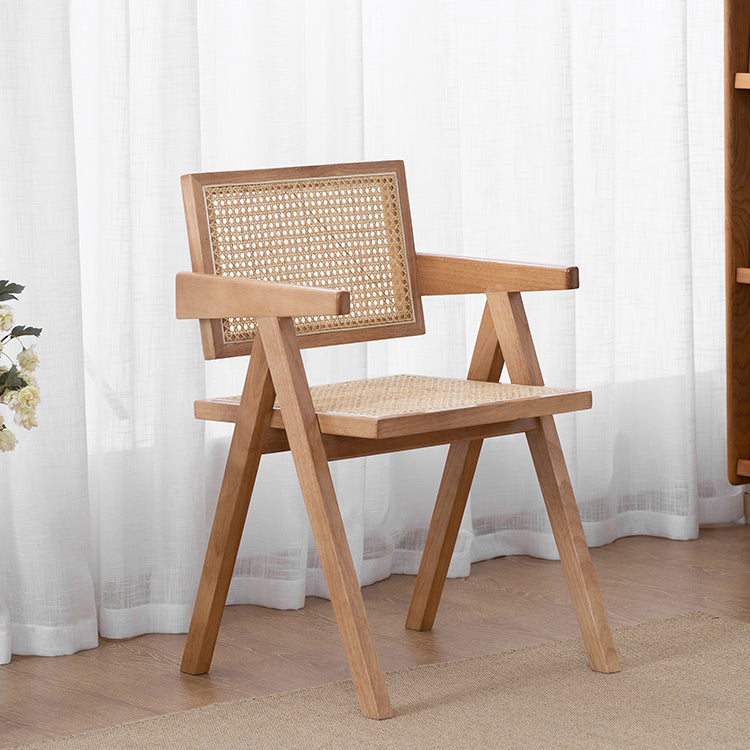 Country Style Dining Arm Chairs Rattan Open Back Rubberwood Indoor Armchair
