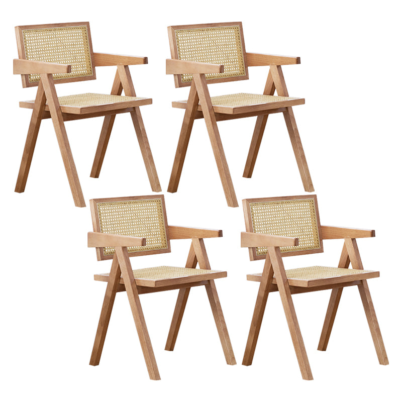 Country Style Dining Arm Chairs Rattan Open Back Rubberwood Indoor Armchair