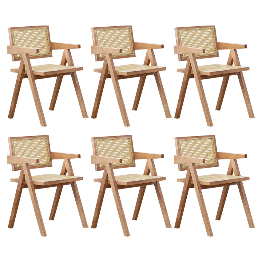 Country Style Dining Arm Chairs Rattan Open Back Rubberwood Indoor Armchair