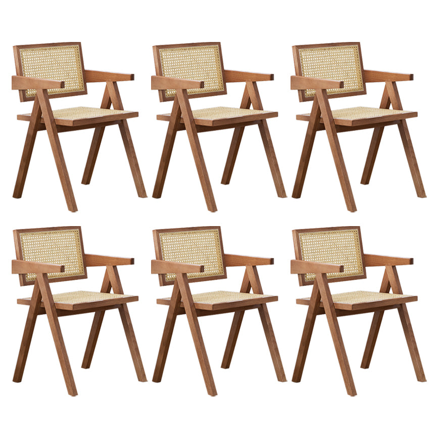 Country Style Dining Arm Chairs Rattan Open Back Rubberwood Indoor Armchair