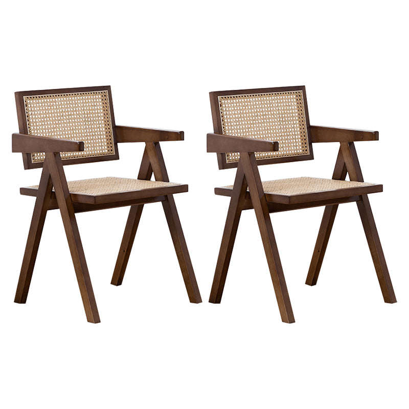 Country Style Dining Arm Chairs Rattan Open Back Rubberwood Indoor Armchair