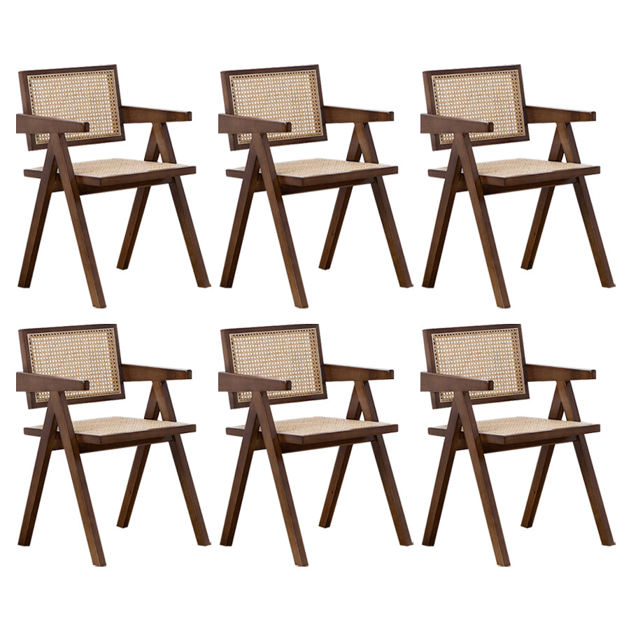 Country Style Dining Arm Chairs Rattan Open Back Rubberwood Indoor Armchair