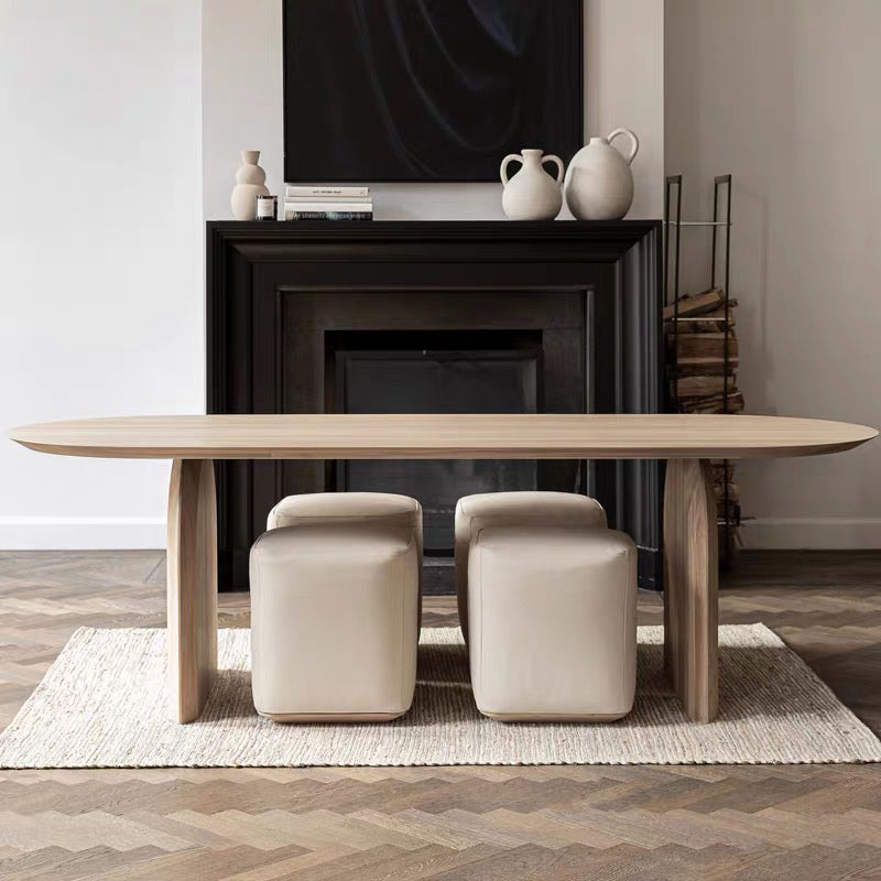 Mesa de comedor de madera maciza estilo simplicidad para el hogar con pedestal doble