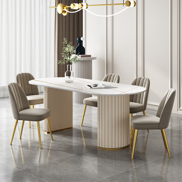 Tavolo da pranzo ovale moderno tavolo da pranzo in pietra sinterizzato con doppio piedistallo bianco