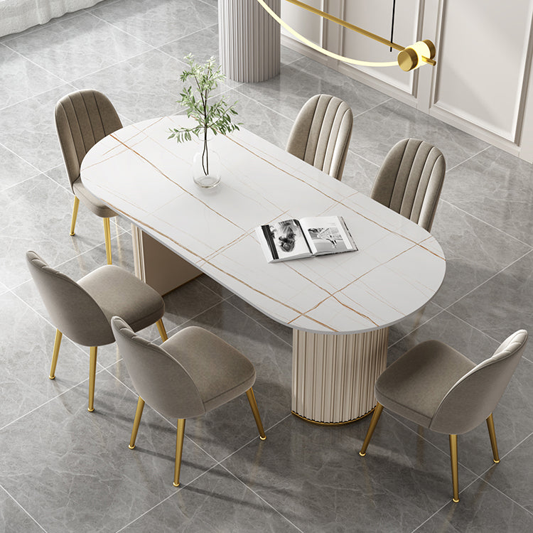 Tavolo da pranzo ovale moderno tavolo da pranzo in pietra sinterizzato con doppio piedistallo bianco