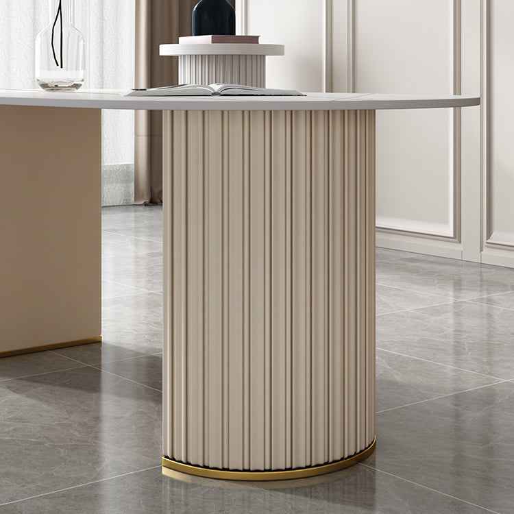 Tavolo da pranzo ovale moderno tavolo da pranzo in pietra sinterizzato con doppio piedistallo bianco