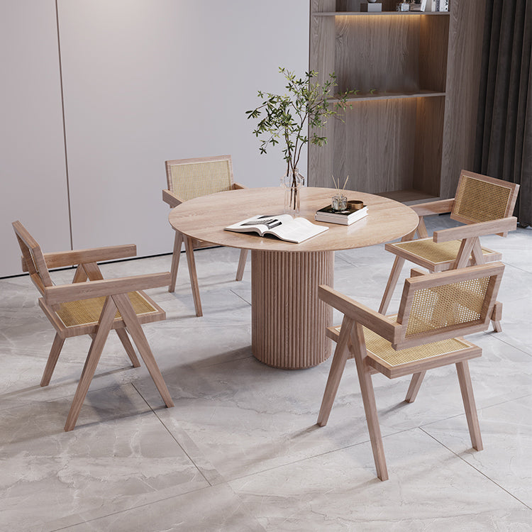 Runder Holz Esstisch Moderner Eiche mit doppelten Sockeln für das Restaurant