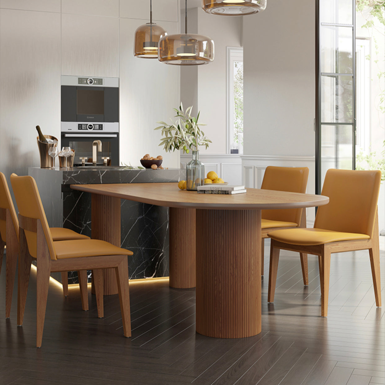 Contemporary Style Home Solid Wood Dining Table Freeform Table with 3 Legs Base