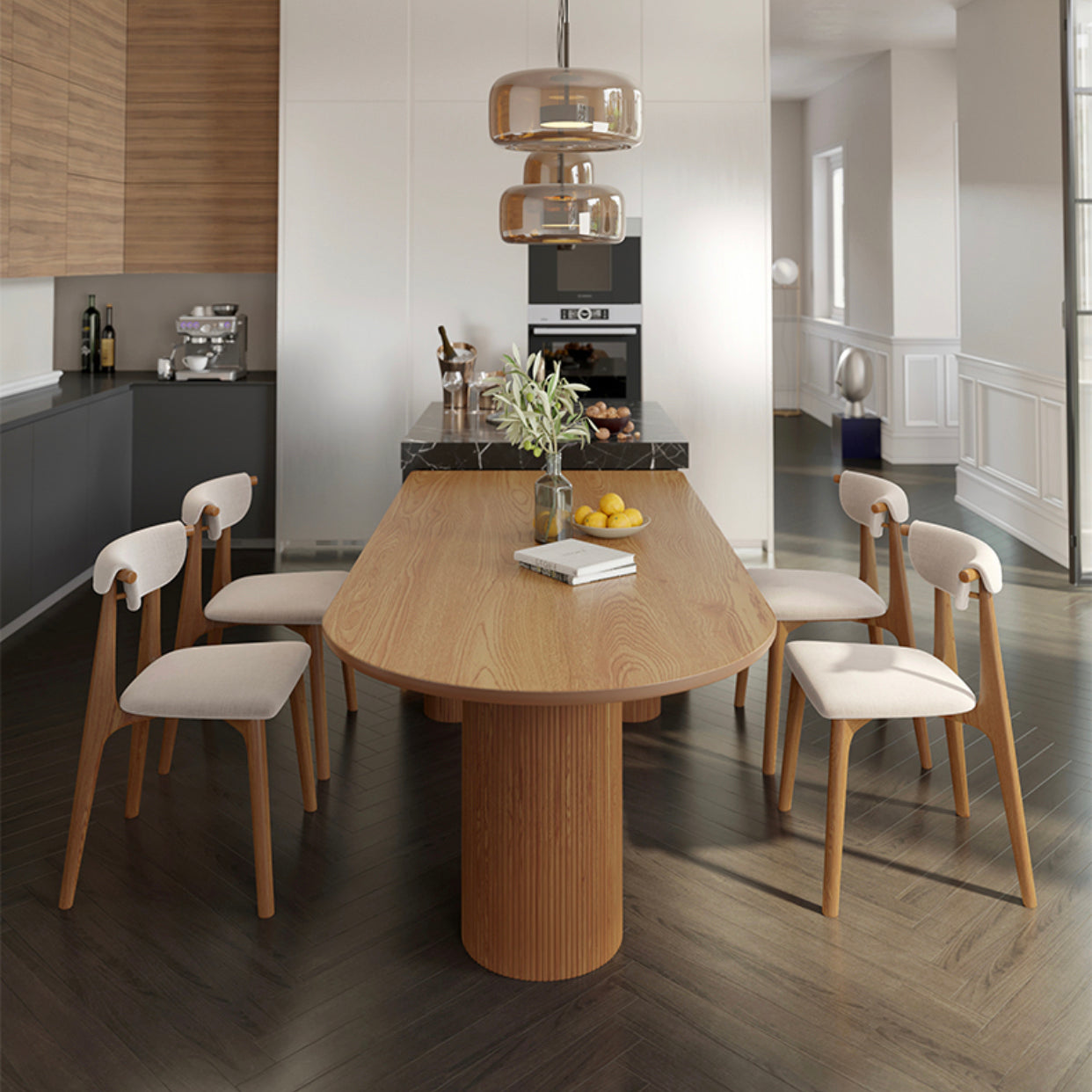 Contemporary Style Home Solid Wood Dining Table Freeform Table with 3 Legs Base
