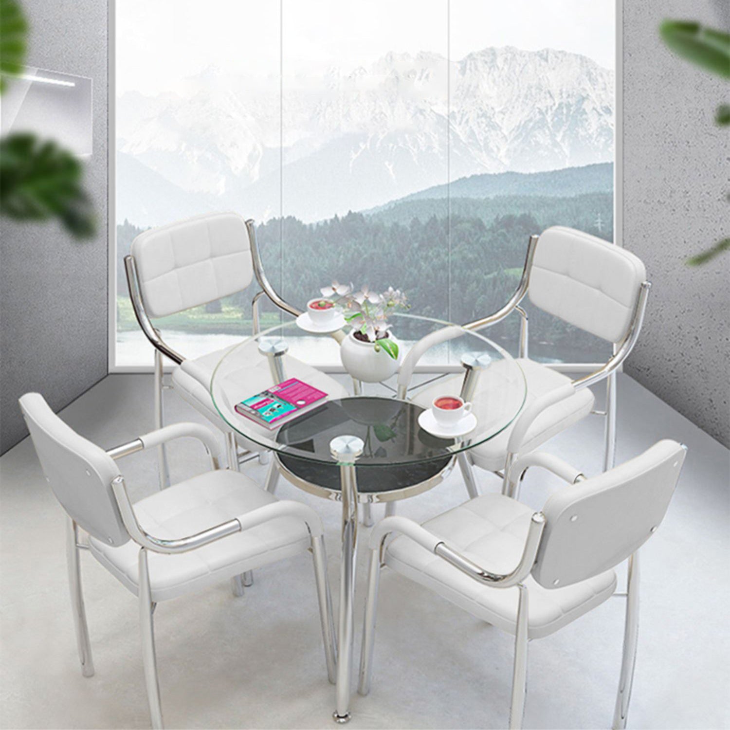 Moderner runder Esszimmertisch Temperierter Glas mit 3 Beinen für Esszimmer