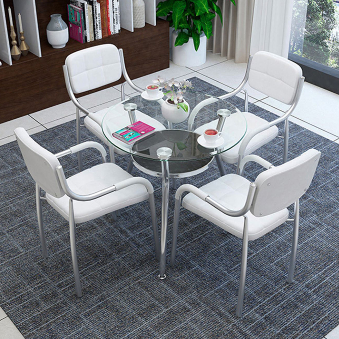 Moderner runder Esszimmertisch Temperierter Glas mit 3 Beinen für Esszimmer