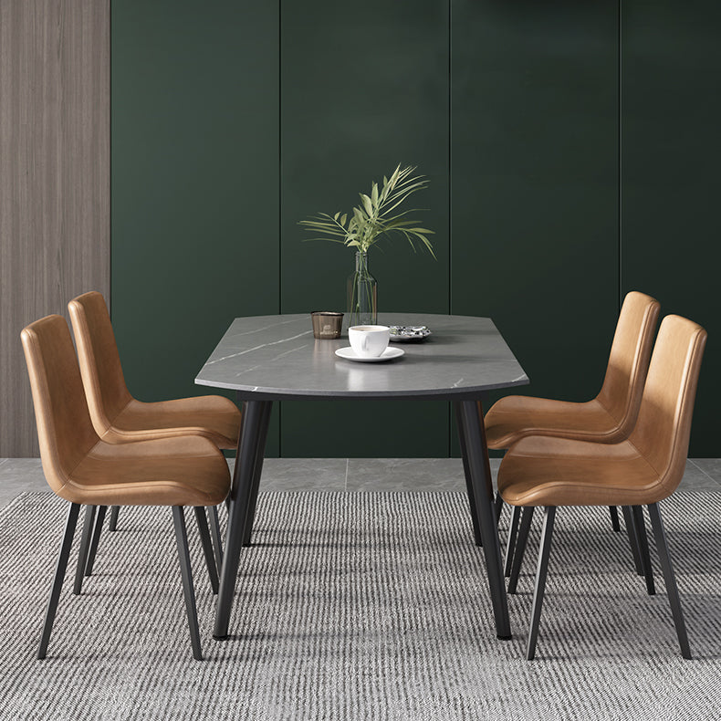 52" Round Sintered Stone Top Table Extendable 4 Legs Dining Table, Metal in Black