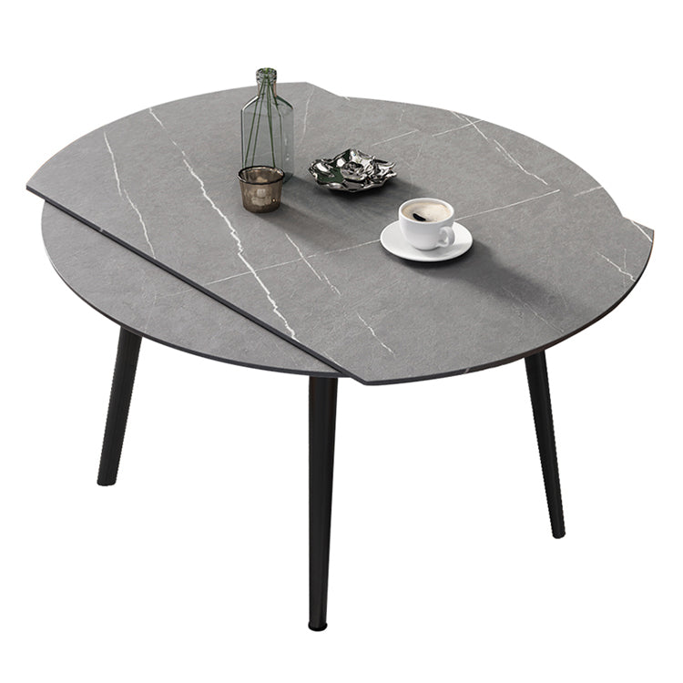 52" Round Sintered Stone Top Table Extendable 4 Legs Dining Table, Metal in Black