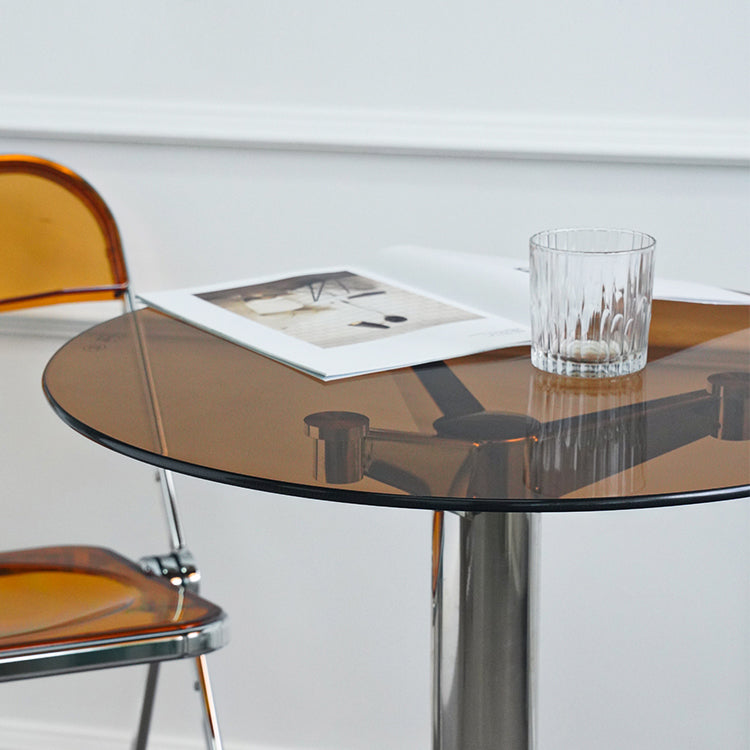 Round Tripod Dining Site Table Contemporary Tempered Glass Dinette Table