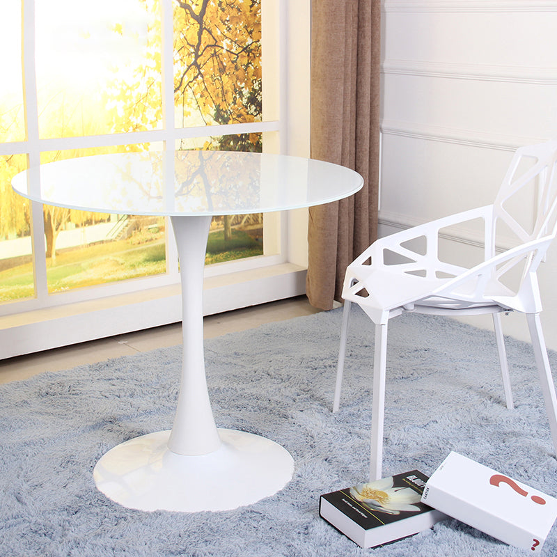 Contemporary Style Home Tempered Glass Dining Table Round Shape Table with Pedestal Base