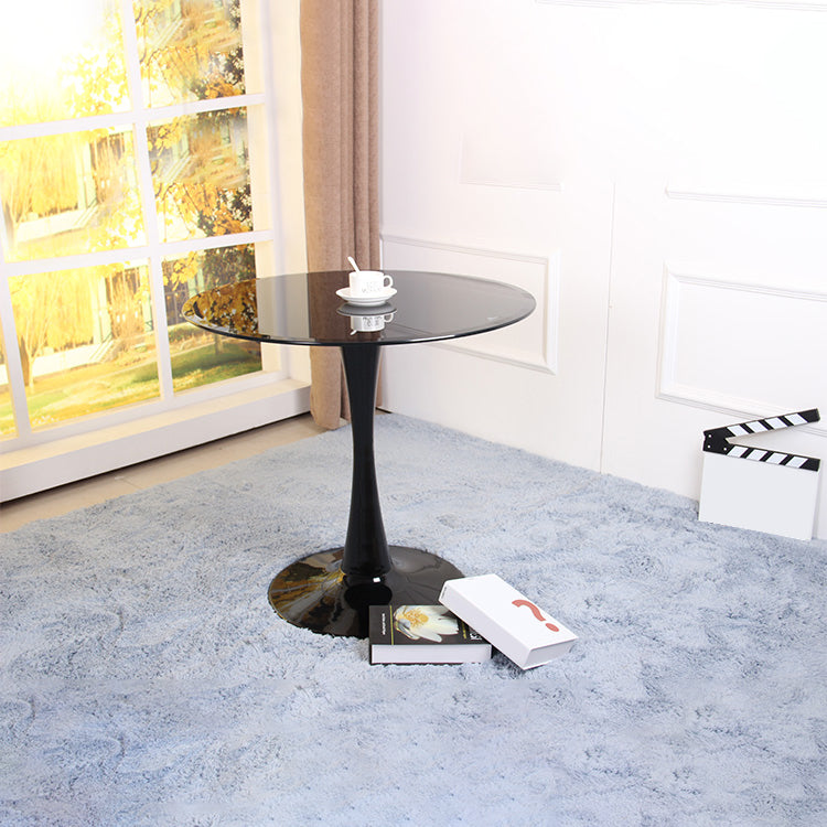Contemporary Style Home Tempered Glass Dining Table Round Shape Table with Pedestal Base