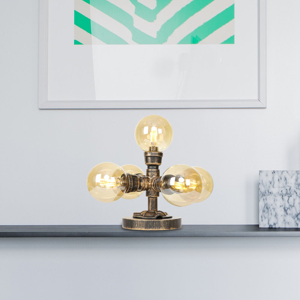 4/5-Light Desk Lamp Industrial Style Round Shade Clear/Amber Glass Task Light in Antique Silver/Bronze with Base