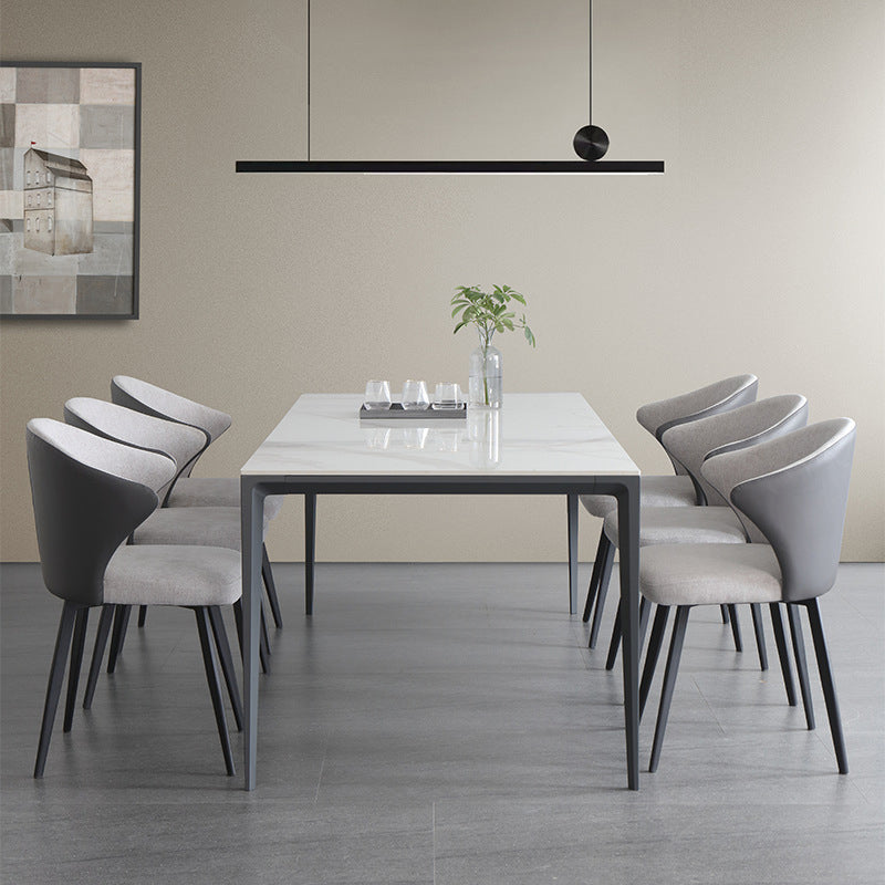 Sintered Stone Top Dining Table Rectangle Table in White with Metal Base and 4 Legs