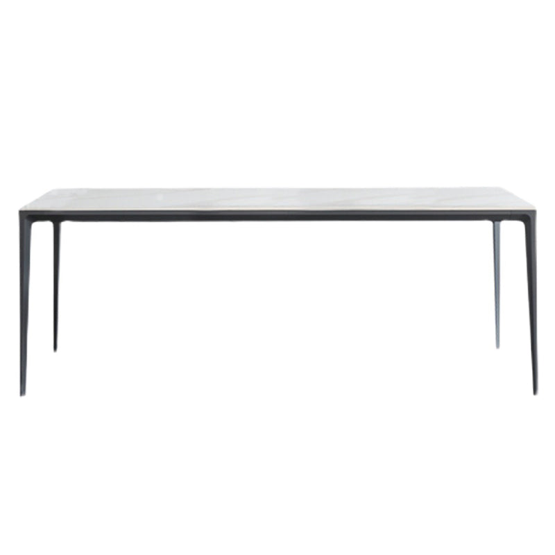 Sintered Stone Top Dining Table Rectangle Table in White with Metal Base and 4 Legs