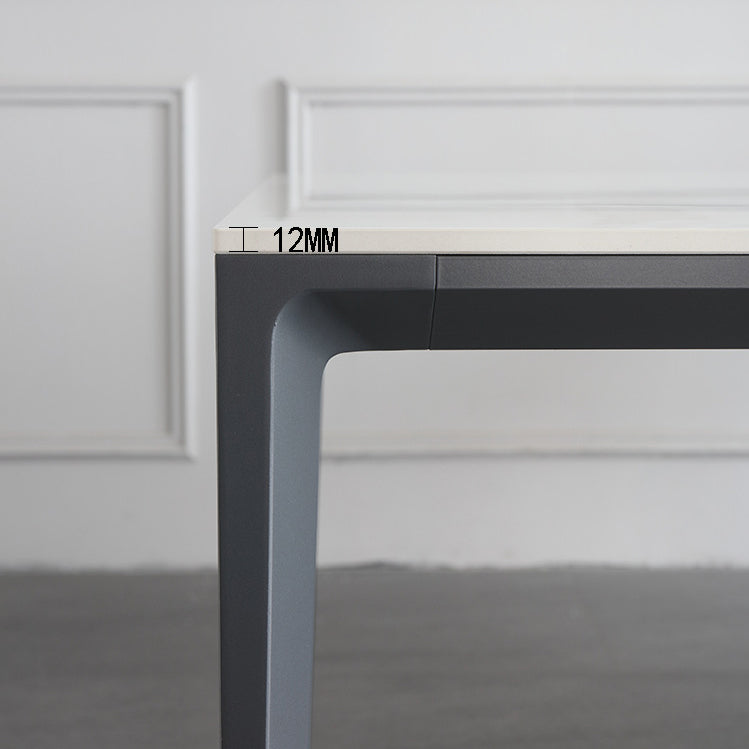 Sintered Stone Top Dining Table Rectangle Table in White with Metal Base and 4 Legs