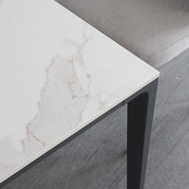 Sintered Stone Top Dining Table Rectangle Table in White with Metal Base and 4 Legs