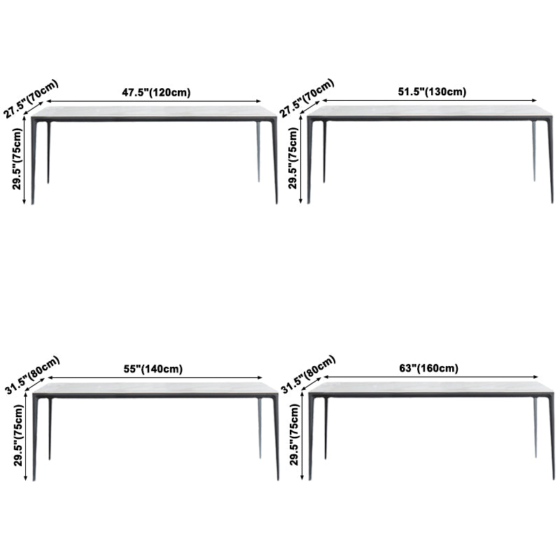 Sintered Stone Top Dining Table Rectangle Table in White with Metal Base and 4 Legs