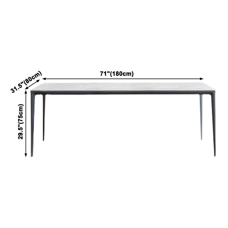 Sintered Stone Top Dining Table Rectangle Table in White with Metal Base and 4 Legs