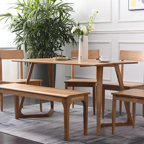 Rectangle White Oak Solid Wood Table Modern Dining Table Double Pedestal for Restaurant