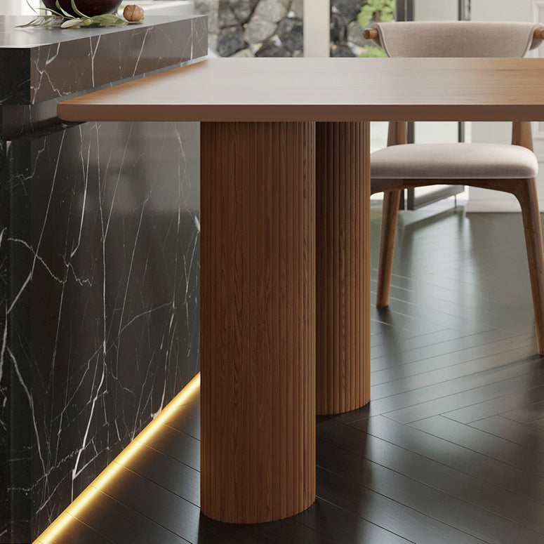 Modern Solid Wood Irregular Shape Dining Table Kitchen Dining Table with Double Pedestal Bases