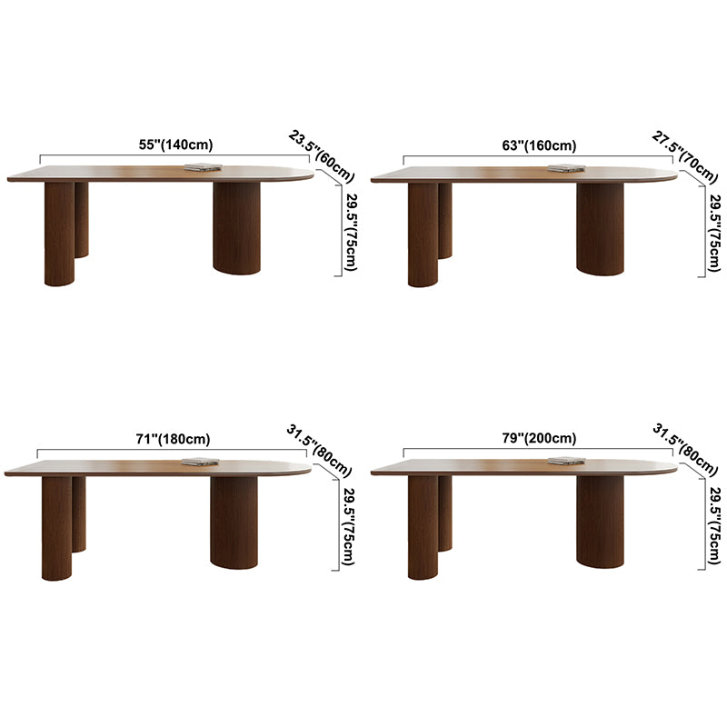 Modern Solid Wood Irregular Shape Dining Table Kitchen Dining Table with Double Pedestal Bases