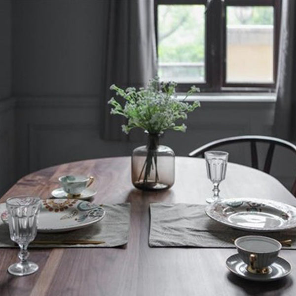 Simple Style Dining Table Solid Wood Oval 4 Legs Base Table for Kitchen and Home